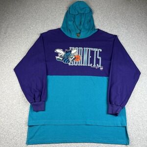 Vintage Charlotte‎ Hornets Hoodie Medium Blue NBA Pullover 90s Hummer Sportswear